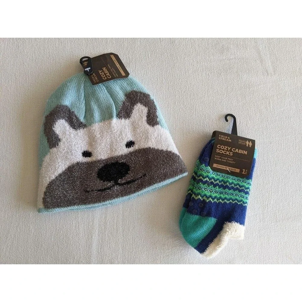 Cozy Cabin Kid's Hat Socks Set Bear Field & Stream F&S Warm Winter Gift‎ NEW